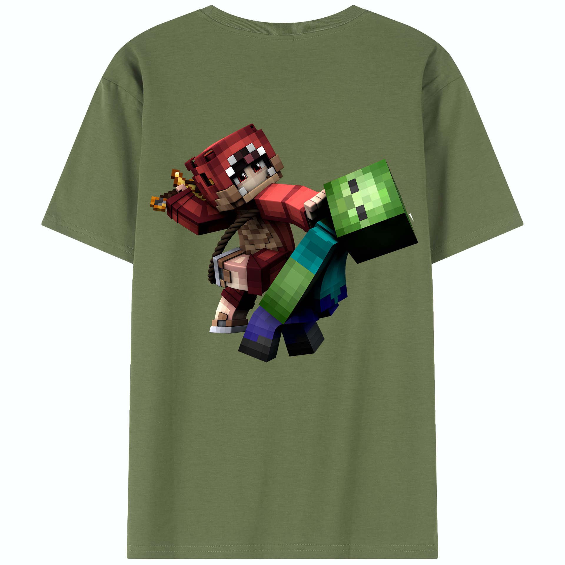 （画像用） マインクラフト ブロックの世界 Minecraft MC Block world 綿100％半袖Tシャツ（背面プリント）